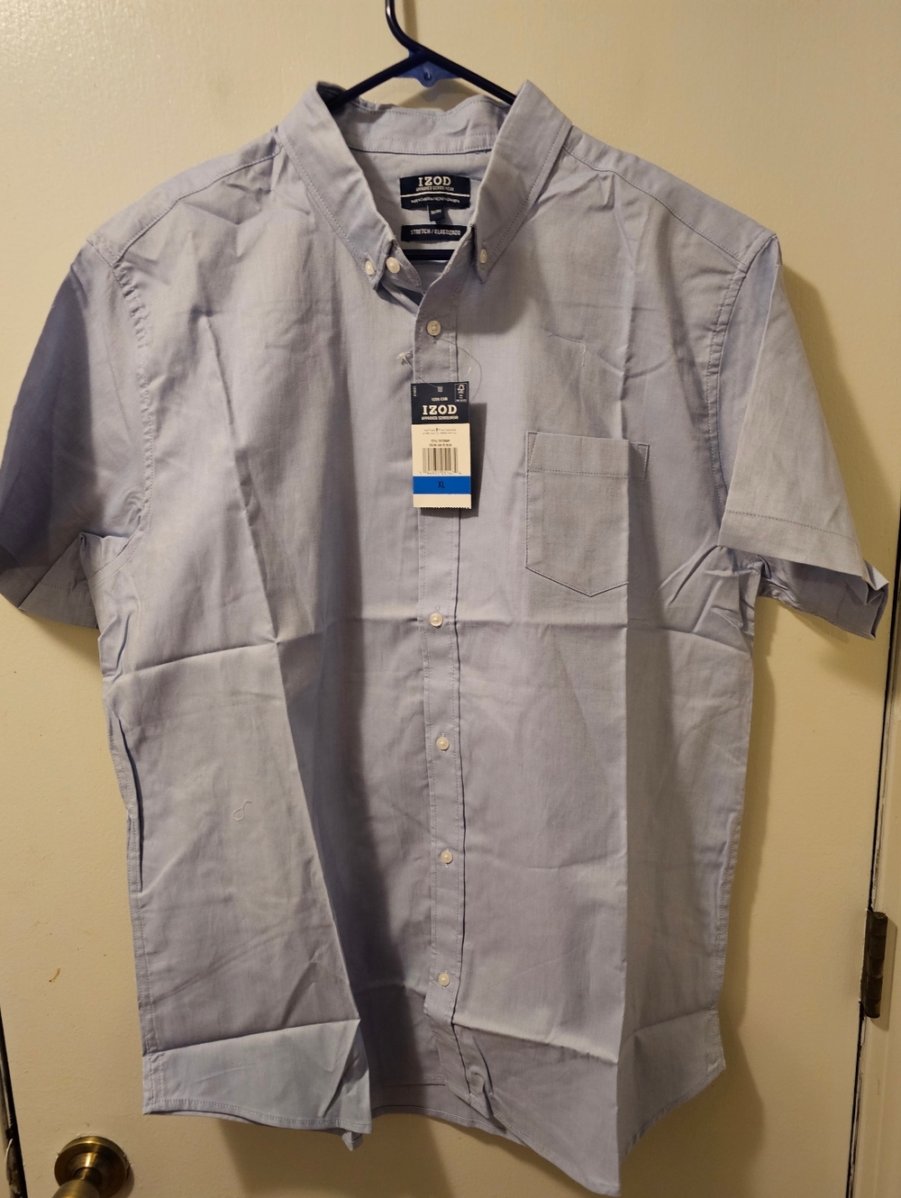 Izod Mens XL Approved Schoolwear Blue Stretch Button Down Shortsleeve Shirt  NWT
